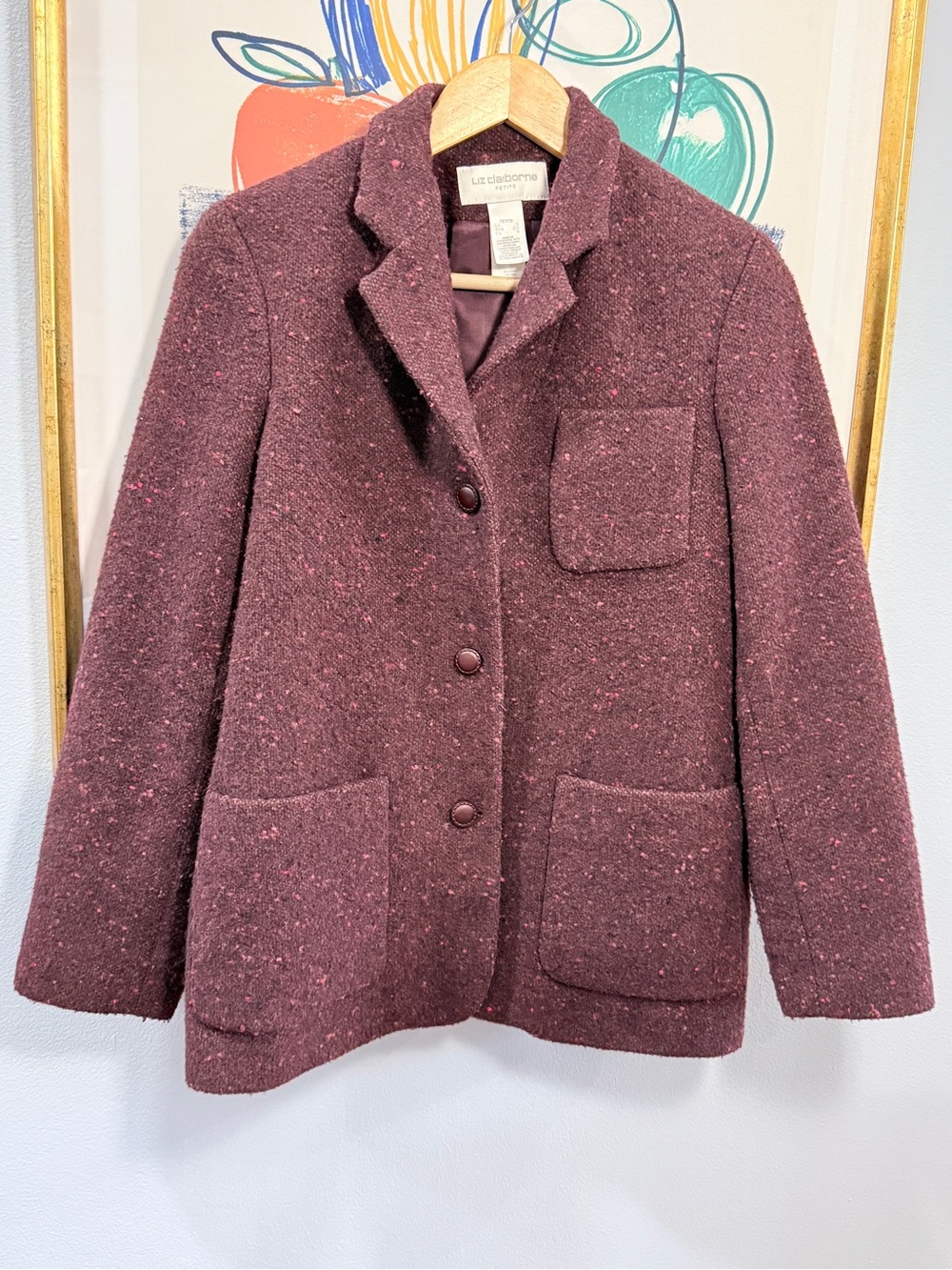 Liz Claiborne Tweed Wool Jacket Plum Maroon - Picture 1 of 10